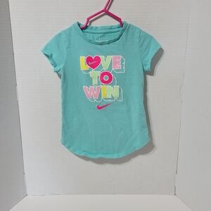 Nike Girls “Love to Win” Graphic Tee Aqua Blue Size 4T